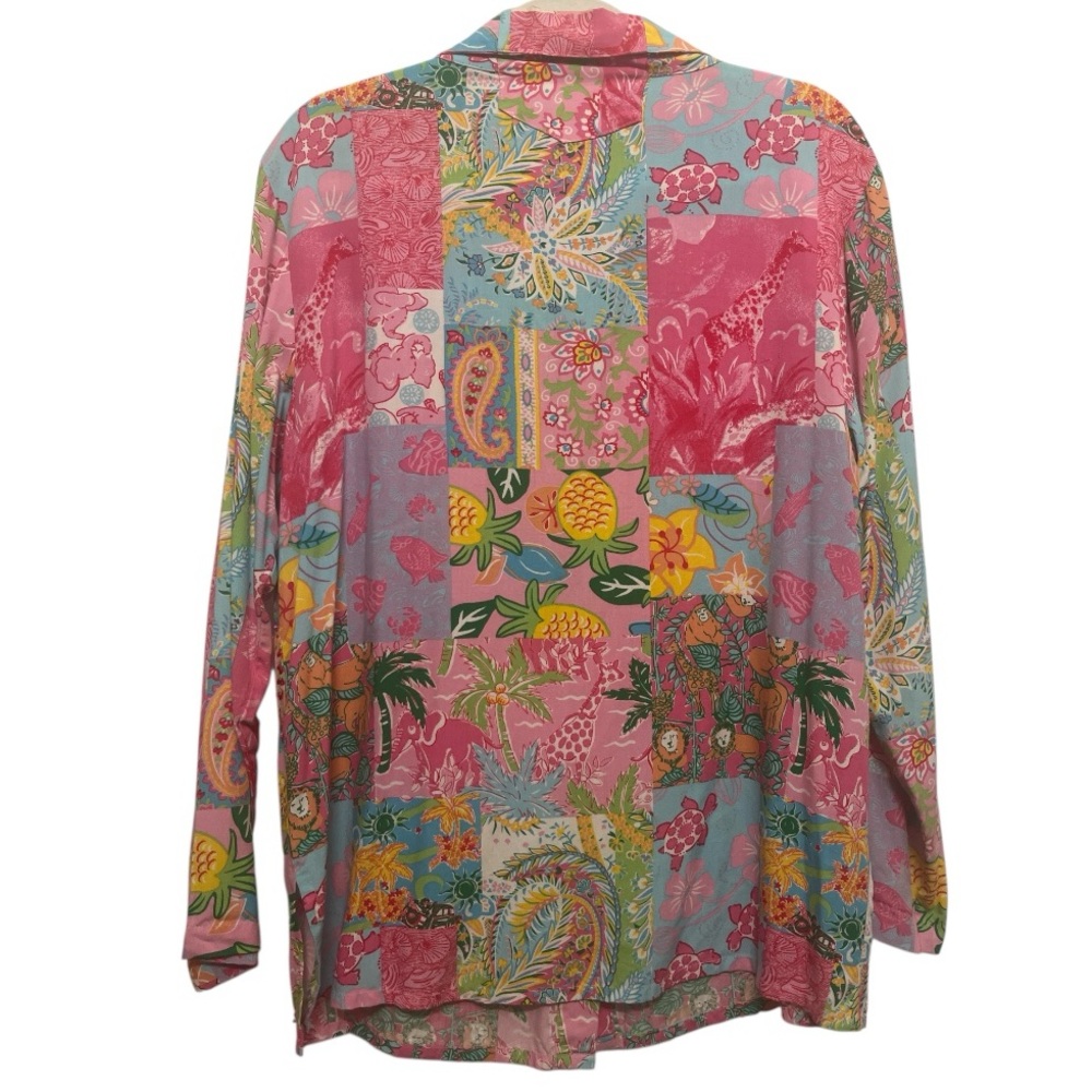 Tropical Resort Turtle Floral Pineapple Palm Tree Giraffe Beaded Top size medium - Picture 3 of 12